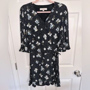 (Loft) Loft Floral Tie Waist Navy Blue Romper Dress, size 10